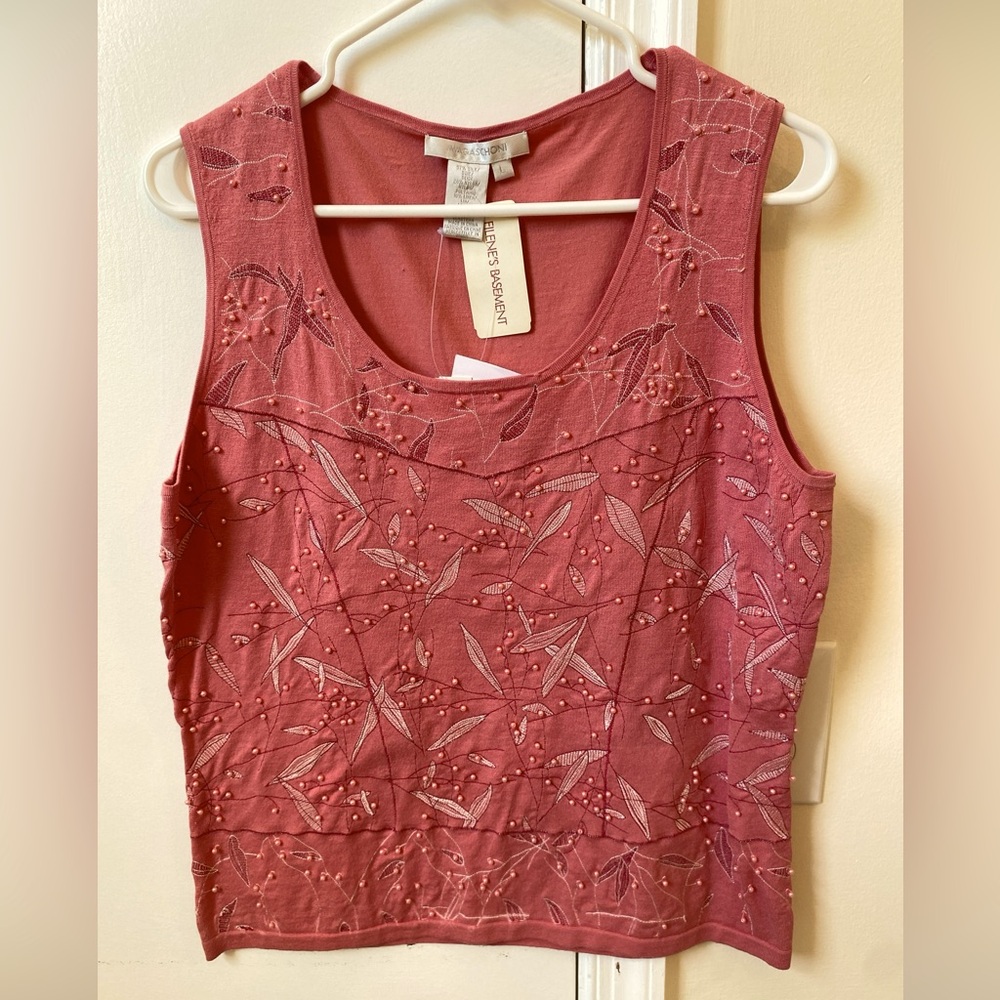NWT magaschoni salmon beaded sleeveless linen blend knit top